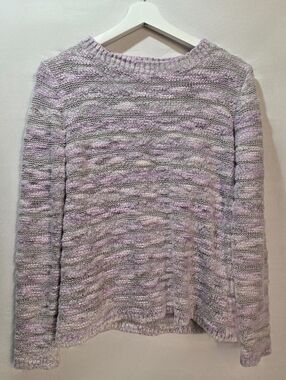 Striped Purple And Grey Chunky Knit Sweater Northern Reflections Sz M